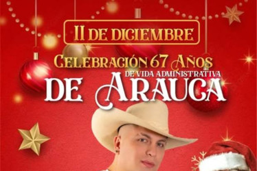 magen I Facebook Alcaldía de Palestina I LA PATRIA  Un concierto con Bryan Muñoz marcará este jueves 11 de diciembre del 2025 la celebración de los 67 años en el corregimiento de Arauca (Palestina).