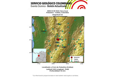 Un temblor se sintió al mediodía de este martes (30 de diciembre). Tuvo epicentro en Caldas, reportó el Servicio Geológico Colombiano.