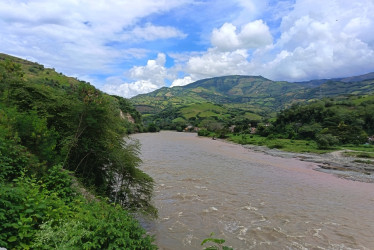 El río Cauca visto desde el sector El Palo, en la vía Manizales - Medellín. Expertos indican que la mayor parte del ecosistema del Cauca no es favorable para los hipopótamos debido a las características del río y a la presión ambiental.