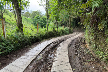 Habitantes de tres veredas de un municipio turístico del Eje Cafetero construyen placa huella con materiales entregados por la Gobernación y acompañamiento técnico.
