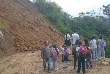 Maquinaria trabaja en la vereda Cumaral, en Génova, tras nuevos deslizamientos que bloquearon la vía rural.