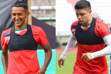 Los caldenses Jorge Cardona y Juan Felipe Castaño, titulares hoy con el Once Caldas en la Liga BetPlay.