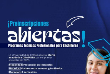  Imagen I Cortesía Universidad de Caldas I LA PATRIA  Quienes estén interesados pueden conocer la oferta académica disponible y efectuar su preinscripción en el siguiente enlace: https://forms.gle/ERbonMrcoKbBdT6X9