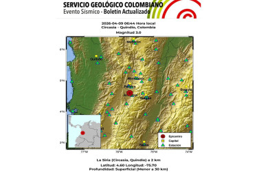 Temblor en Colombia, evento sísmico de magnitud 3.0 con epicentro en el Eje Cafetero