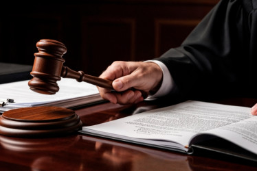 Juez con un martillo en la sala del tribunal