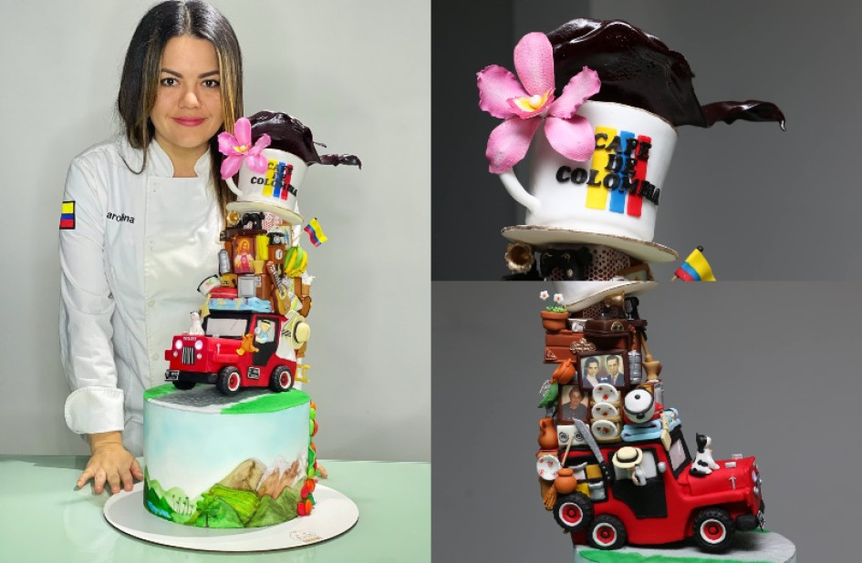 Carolina Marín Ruiz con el pastel que creó para el concurso. 