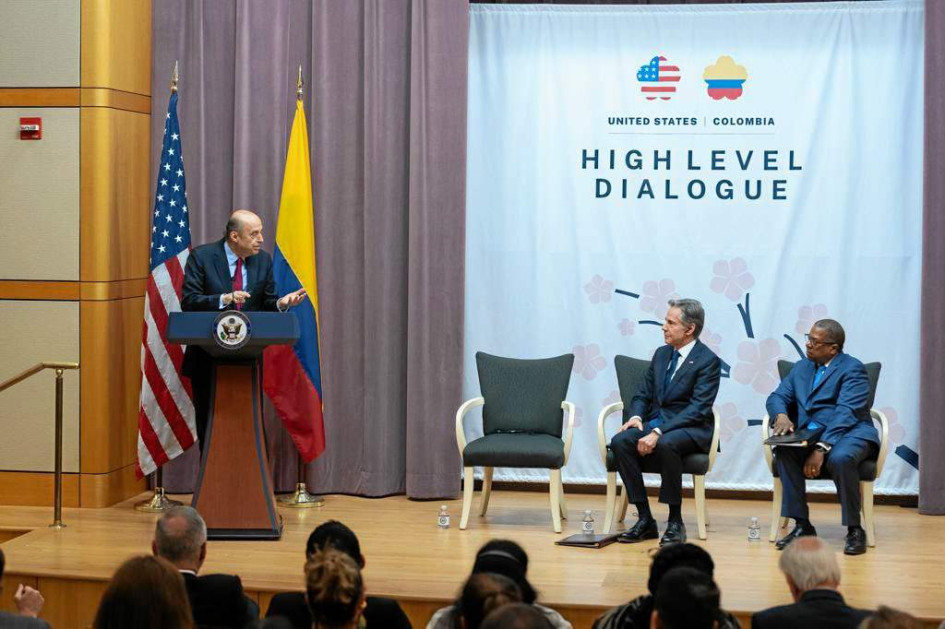 Instalación del Diálogo de Alto Nivel Colombia - Estados Unidos que tiene como protagonistas a Álvaro Leyva, ministro de Relaciones Exteriores colombiano, y Antony Blinken, secretario de Estado de los EE.UU.