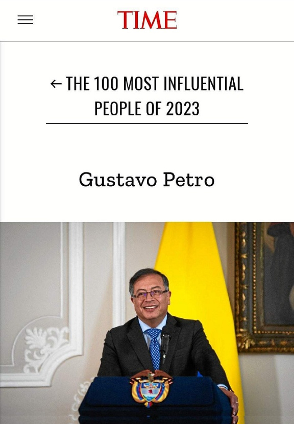 REPRODUCCIÓN LA PATRIA Gustavo Petro, entre los 100 personajes más influyentes según la revista Time.