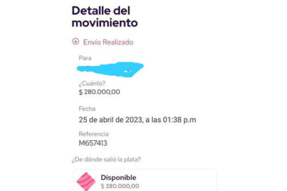 El supuesto comprobante de pago.