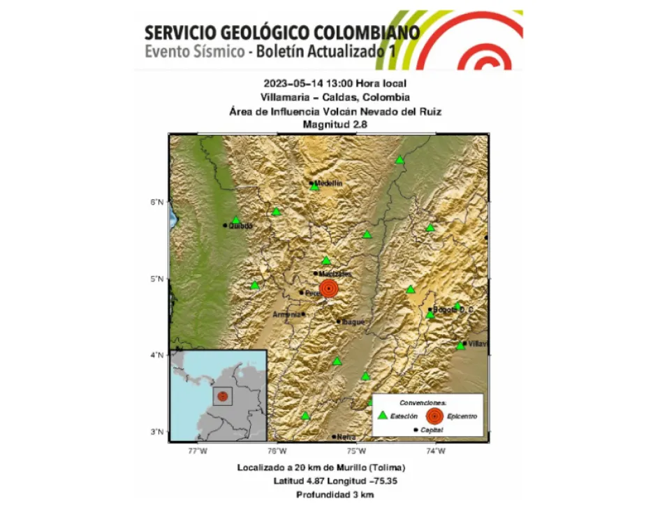 Sismo de este domingo en Villamaría (Caldas).