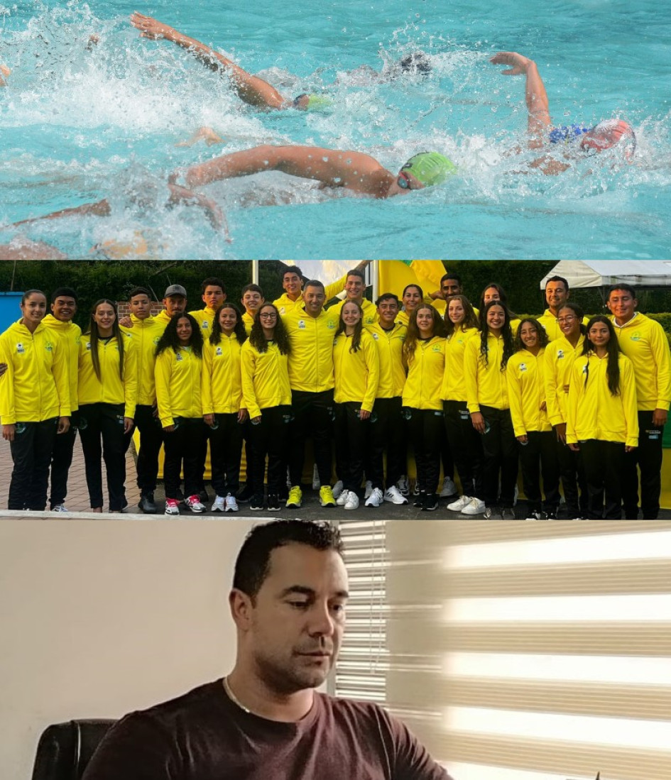 Parte del grupo de nadadores de alto rendimiento de Caldas (centro).