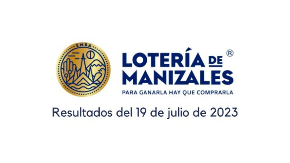 Logo de la Lotería de Manizales. Debajo dice "resultados del 19 de julio de 2023"