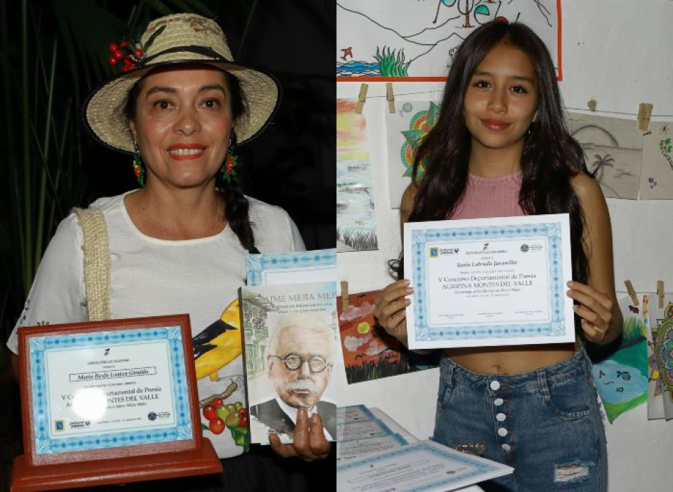 Maria Resfa Loaiza Giraldo, ganadora de la categoría libre y Tania Labrado Jaramillo, ganadora en la categoría para los estudiantes.