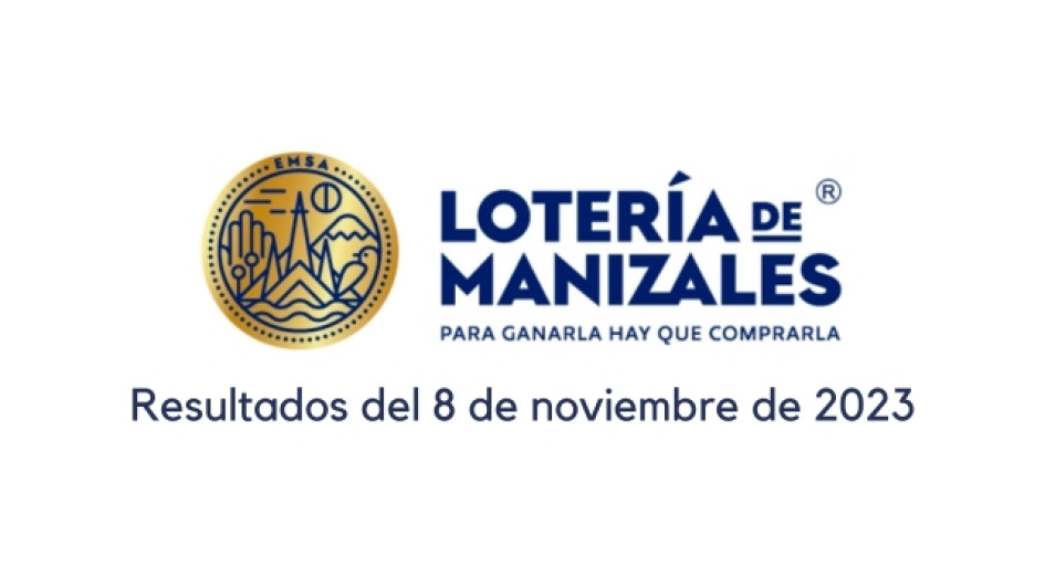 Logo de la Lotería de Manizales. Debajo dice "resultados del 8 de noviembre de 2023"