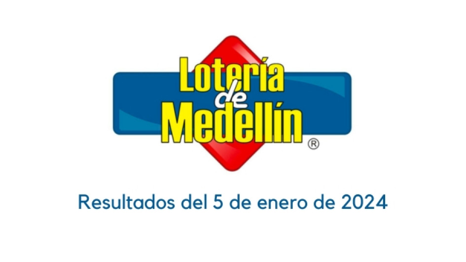Logo de la Lotería de Medellín con un texto abajo que dice "Resultados del 5 de enero de 2024"
