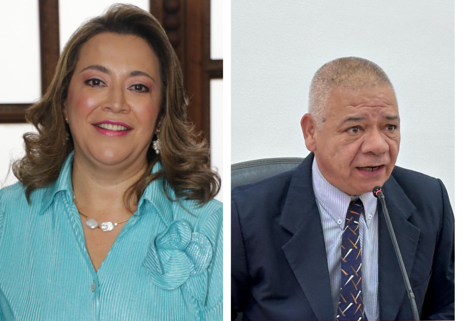 María Isabel Gaviria Calderón, presidenta de la Mesa Directiva de la Asamblea y diputada del Partido MIRA, y Luis Gonzalo Valencia, presidente de la Mesa Directiva del Concejo y concejal del Partido Conservador
