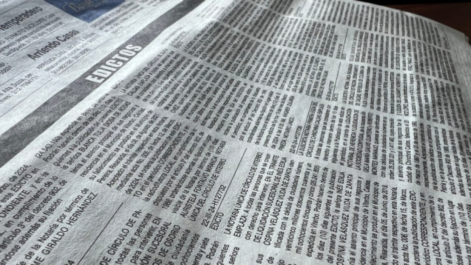 Página de edictos en el perioódico LA PATRIA