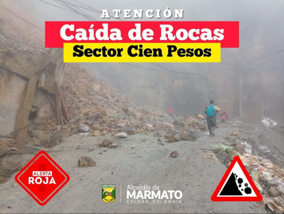 Restricción en el sector de Cien Pesos de Marmato por caída de rocas.