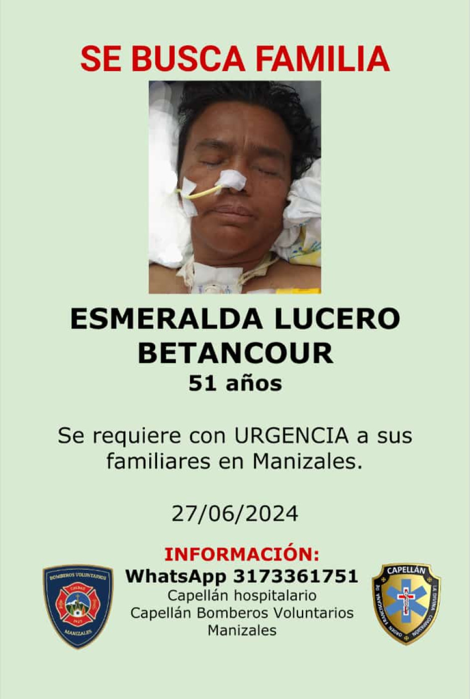 La mujer internada en centro asistencial.