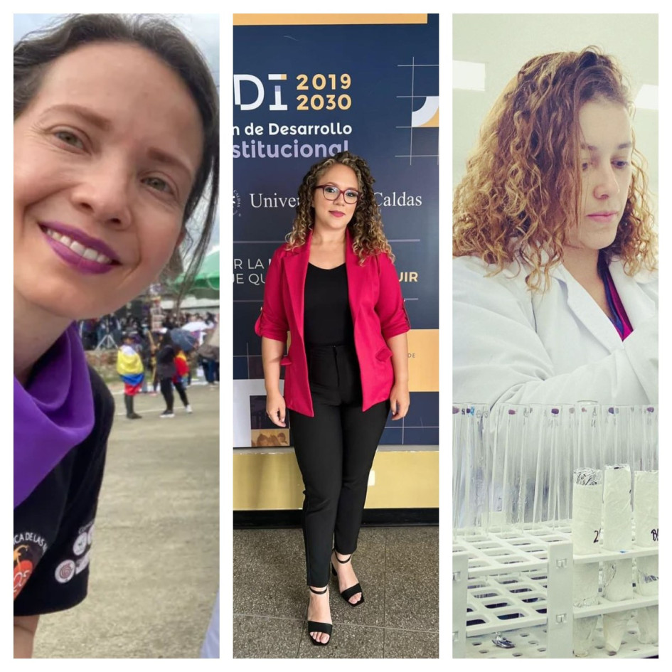 Gina Marcela Arias Rodríguez, Alejandra Patiño y Paula Tatiana Pantoja, doctoras del Eje Cafetero, seleccionadas en la convocatoria Orquídeas de Minciencias. 