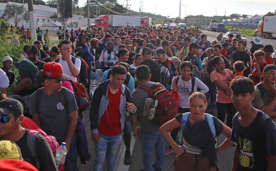 Migrantes salieron en caravana este sábado, 5 de octubre, de la ciudad de Tapachula, en el estado de Chiapas (México). 