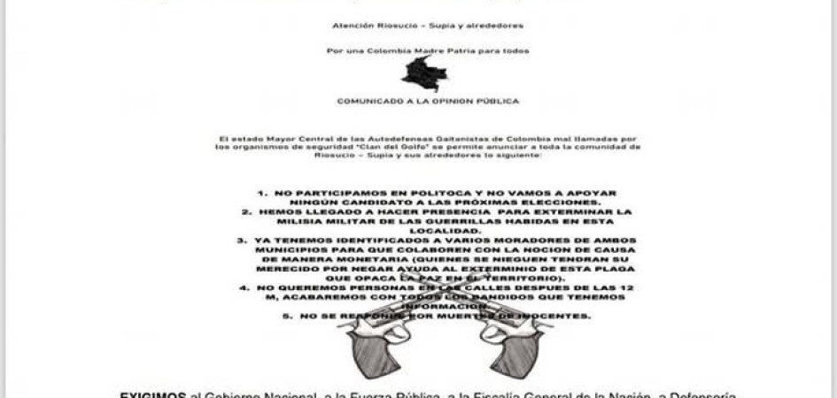 El panfleto que circula en el Occidente de Caldas. El panfleto que circula en el Occidente de Caldas.