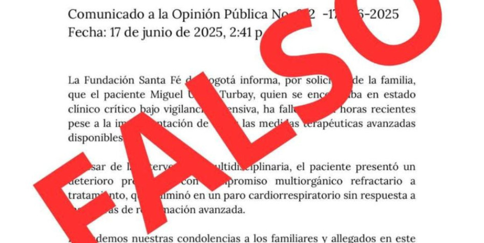 A través de su cuenta de X la Fundación Santa Fe de Bogotá indicó que el comunicado que circula en redes sociales no es real. 