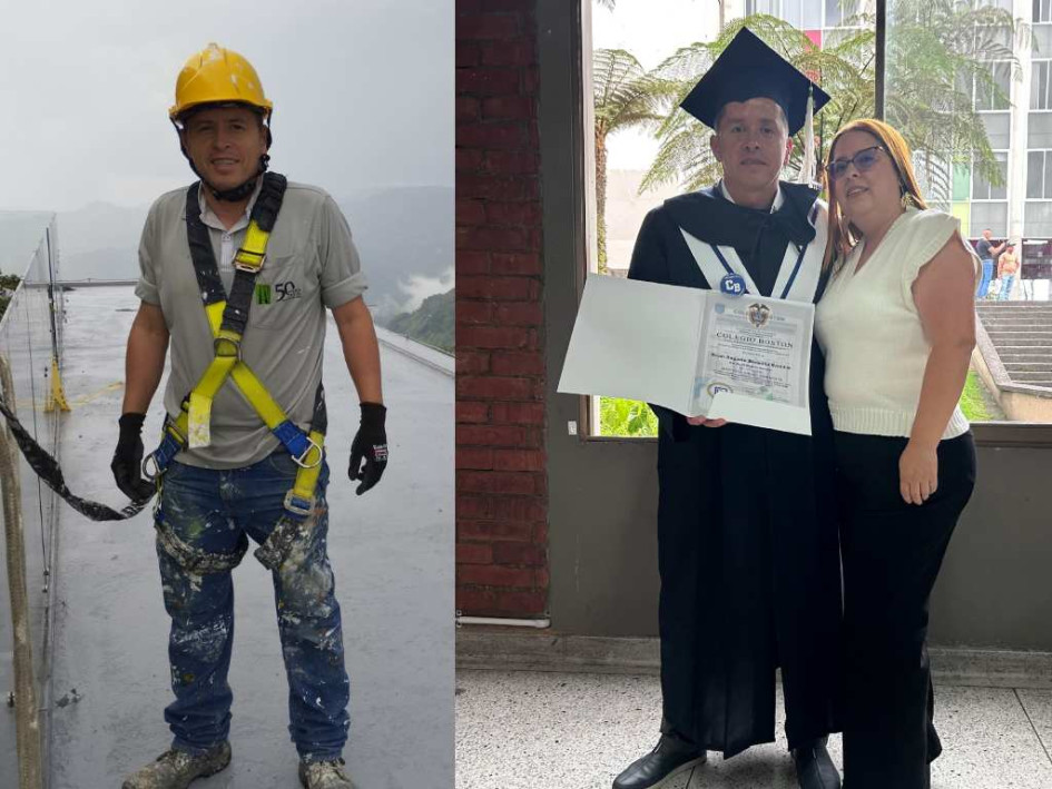 César Augusto Jaramillo trabaja como pintor en la Universidad de Manizales. El pasado 10 de julio recibió su título de bachiller en el colegio Bosque, junto a su familia. 