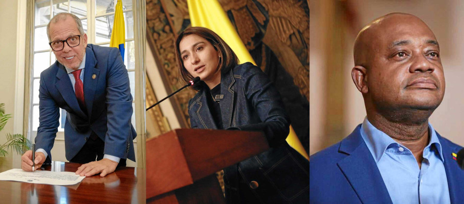 Fotos | LA PATRIA  El jefe de Despacho presidencial, Alfredo Saade, y los exministros de Exteriores Laura Sarabia y Luis Gilberto Murillo, en medio del ruido por la licitación de pasaportes.