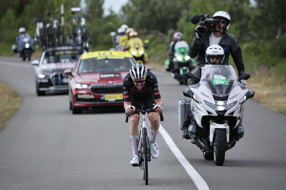 El ciclista belga Tim Wellens del UAE Team Emirates en acción durante la etapa 15 del Tour de Francia, una carrera ciclista de 169,3 km desde Muret hasta Carcassonne, Francia, este 20 de julio del 2025.