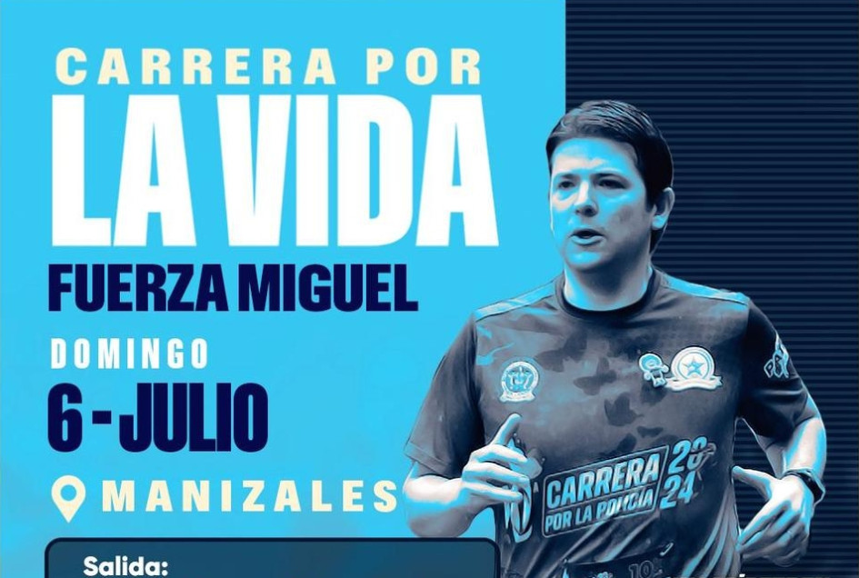 Esta es la imagen con la que promocionan en Manizales la carrera por la vida, que será para pedir por la recuperación del senador Miguel Uribe Turbay.