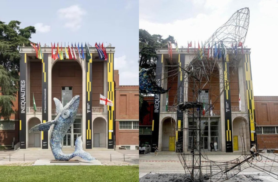 Así quedó la escultura tras ser quemada.