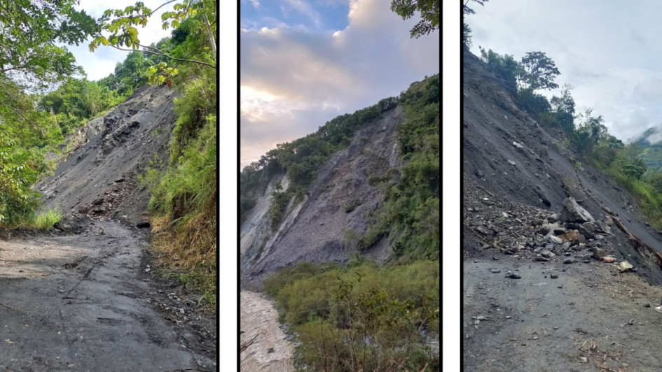Ciudadanos planean habilitar un paso para motos y carros en un punto crítico de derrumbes, al lado del precipicio. La vía está cerrada desde hace un mes. Hay desespero.