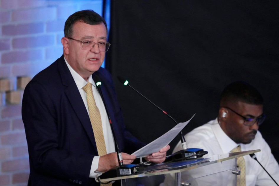  El presidente de la JEP, Alejandro Ramelli, habló en la primera Audiencia Pública de Verificación del denominado 'Caso 01' realizada por la Jurisdicción Especial para la Paz (JEP) en Bogotá. 