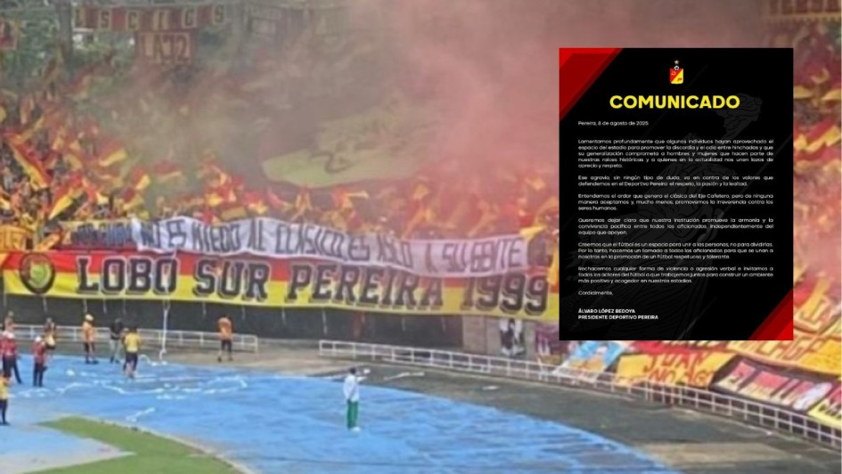 "No es miedo al clásico, es asco a su gente": el mensaje de la pancarta que exhibió la barra del Deportivo Pereira en el clásico con el Once Caldas.
