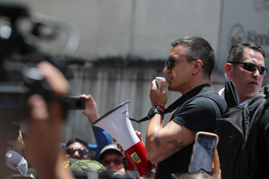 El presidente de Ecuador, Daniel Noboa, habla en una movilización este martes, en Quito (Ecuador).