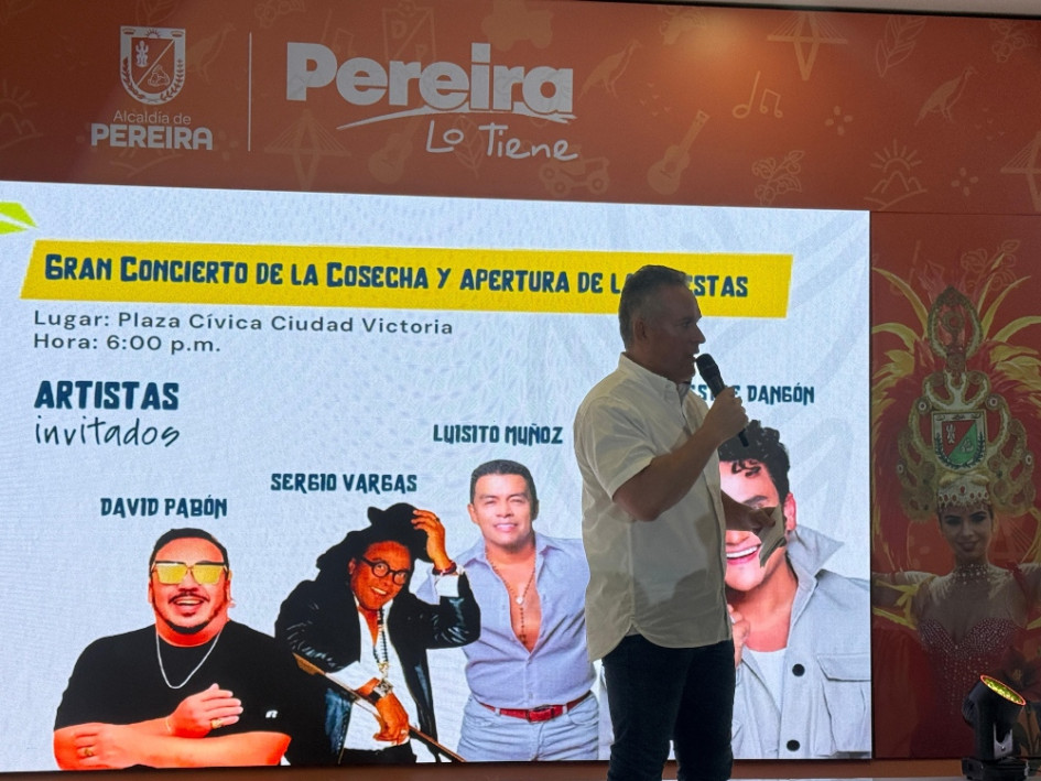 El alcalde de Pereira, Mauricio Salazar, durante el lanzamiento de las Fiestas de la Cosecha. La capital risaraldense celebra su aniversario 162 de fundación.