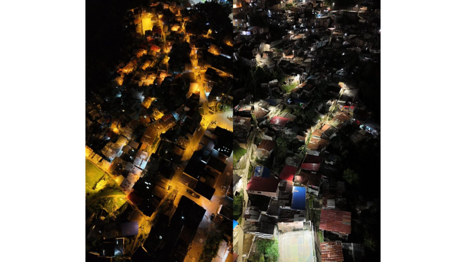 El antes y el después de la iluminación en el barrio Bajo Andes. 