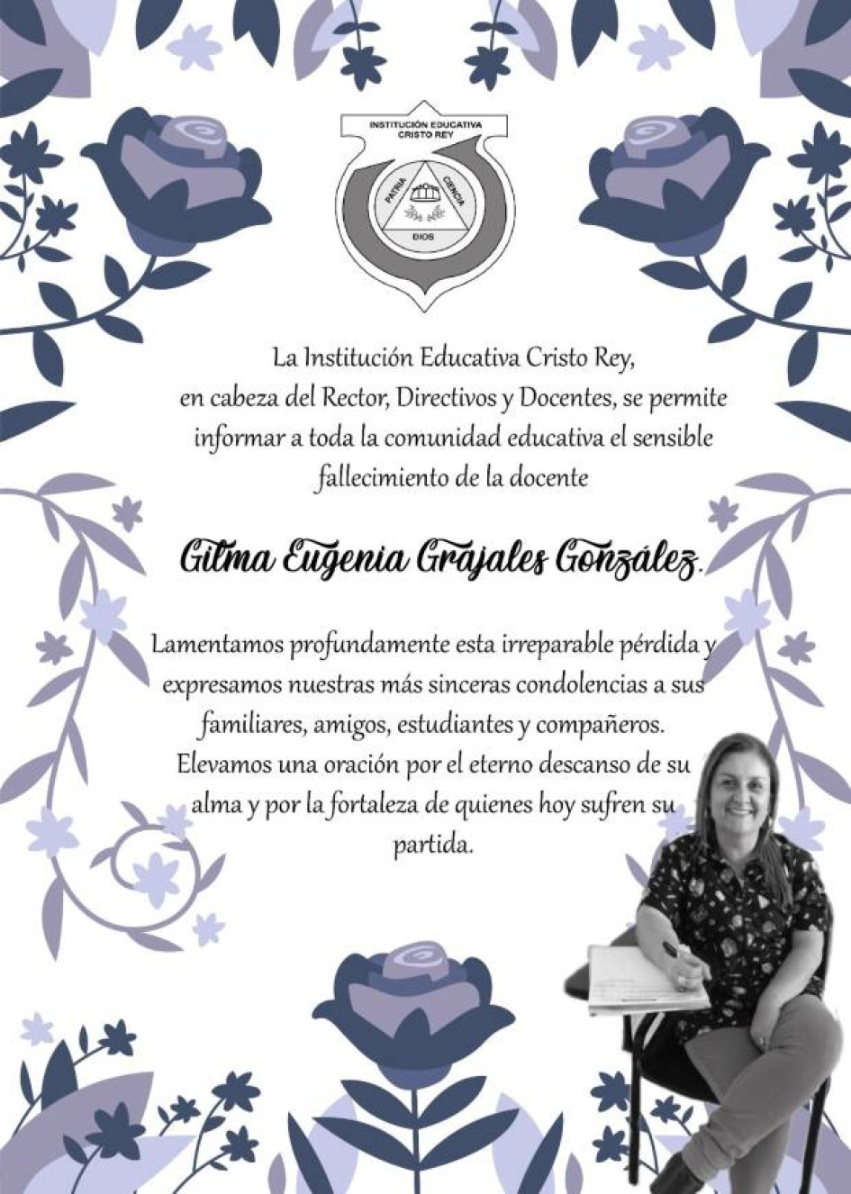 Foto I Tomada de la web del Sedcaldas I LA PATRIA  La profesora Gilma Eugenia Grajales murió en un accidente de tránsito en el Occidente Próspero de Caldas.