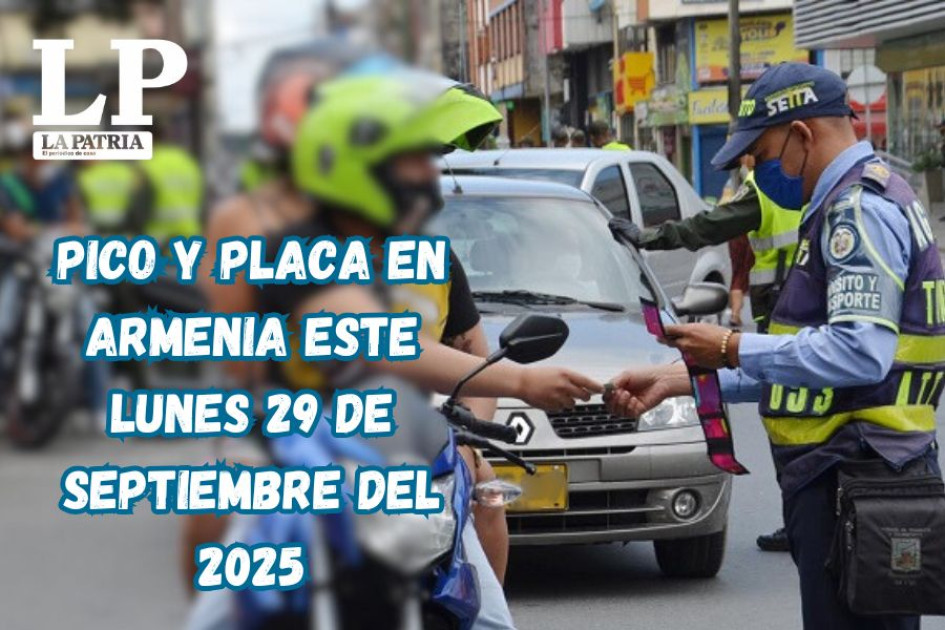 Pico y placa en Armenia (Quindío) este lunes, 29 de septiembre del 2025​