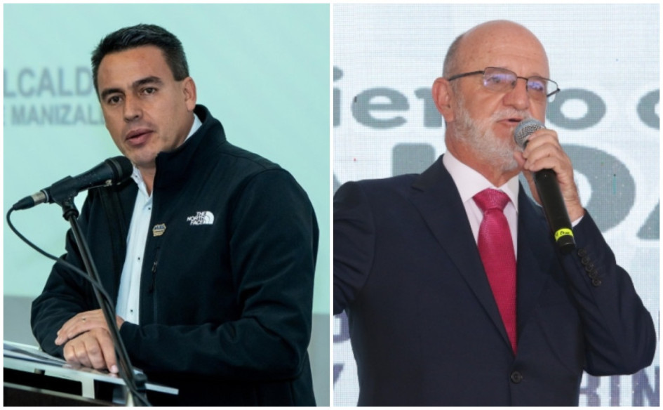 Jorge Eduardo Rojas (izq.), alcalde de Manizales, y Henry Gutiérrez, gobernador de Caldas.