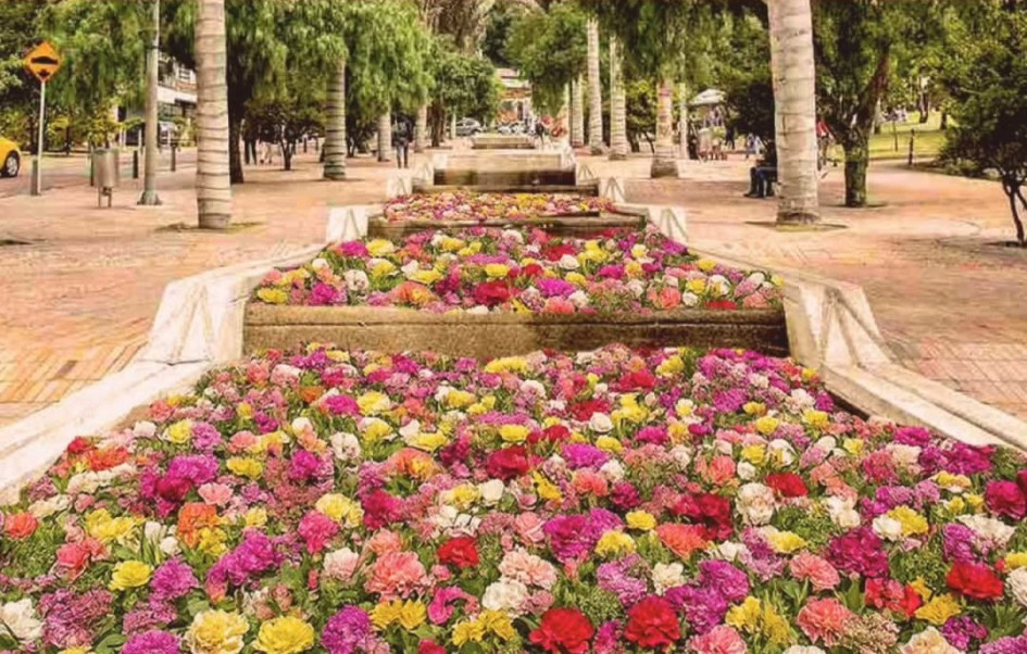 La acción performática, llamada 'Canto del río', cubrió de coloridas flores colombianas el Eje Ambienta