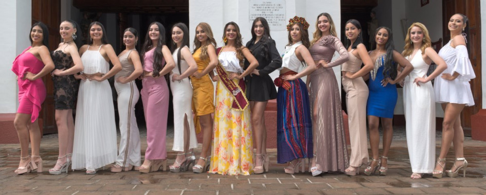 Las candidatas al IV Reinado Nacional del Paisaje Cultural Cafetero Colombiano en Salamina (Caldas).