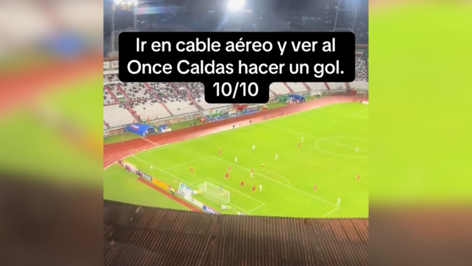 A las 7:41 de la noche del miércoles (1 de octubre) Juan José Bedoya Quiroga grabó el segundo gol del Once Caldas desde el cable aéreo.