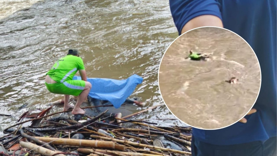 Video: se lanzó en un neumático al río Cauca, en Caldas, para rescatar un cuerpo, esta es su historia