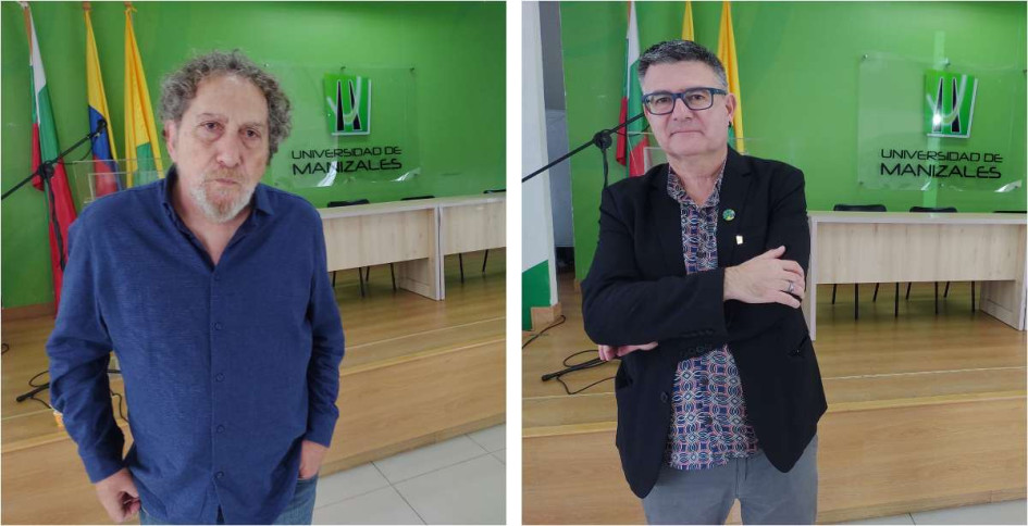 Los académicos Carlos Skliar, profesor e investigador argentino, y Jordi Planella Rivera, profesor e investigador de la Universidad de Cataluña, España. 