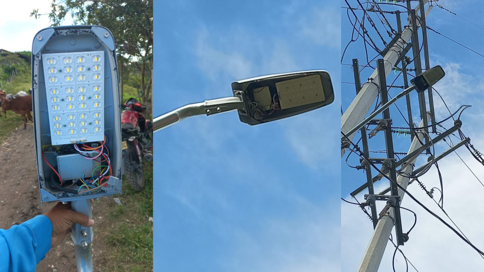 Una de las luminarias dañadas en Marquetalia.
