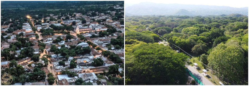 la izquierda, el antiguo Armero, próspero municipio del Tolima antes del 13 de noviembre de 1985. A