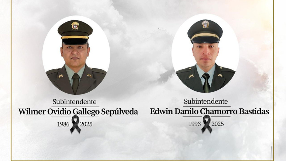 Wilmer Ovidio Gallego Sepúlveda, de 39 años, y el subintendente Edwin Danilo Chamorro Bastidas, de 32