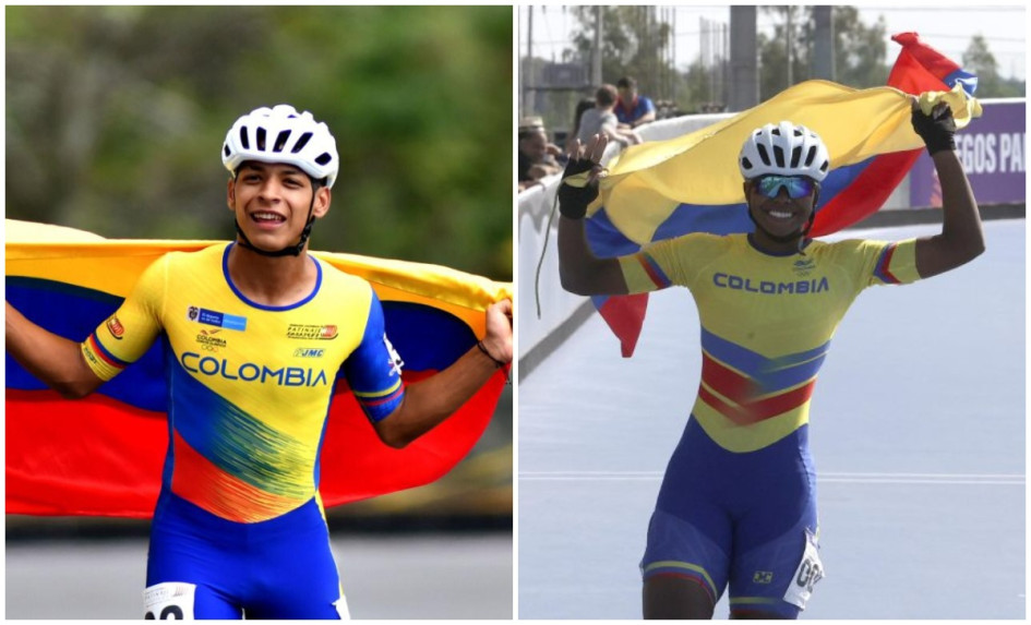 Jhon Edwar Tascón y Kollin Andrea Castro, medallistas de Colombia en el patinaje de los Juegos Bolivarianos.